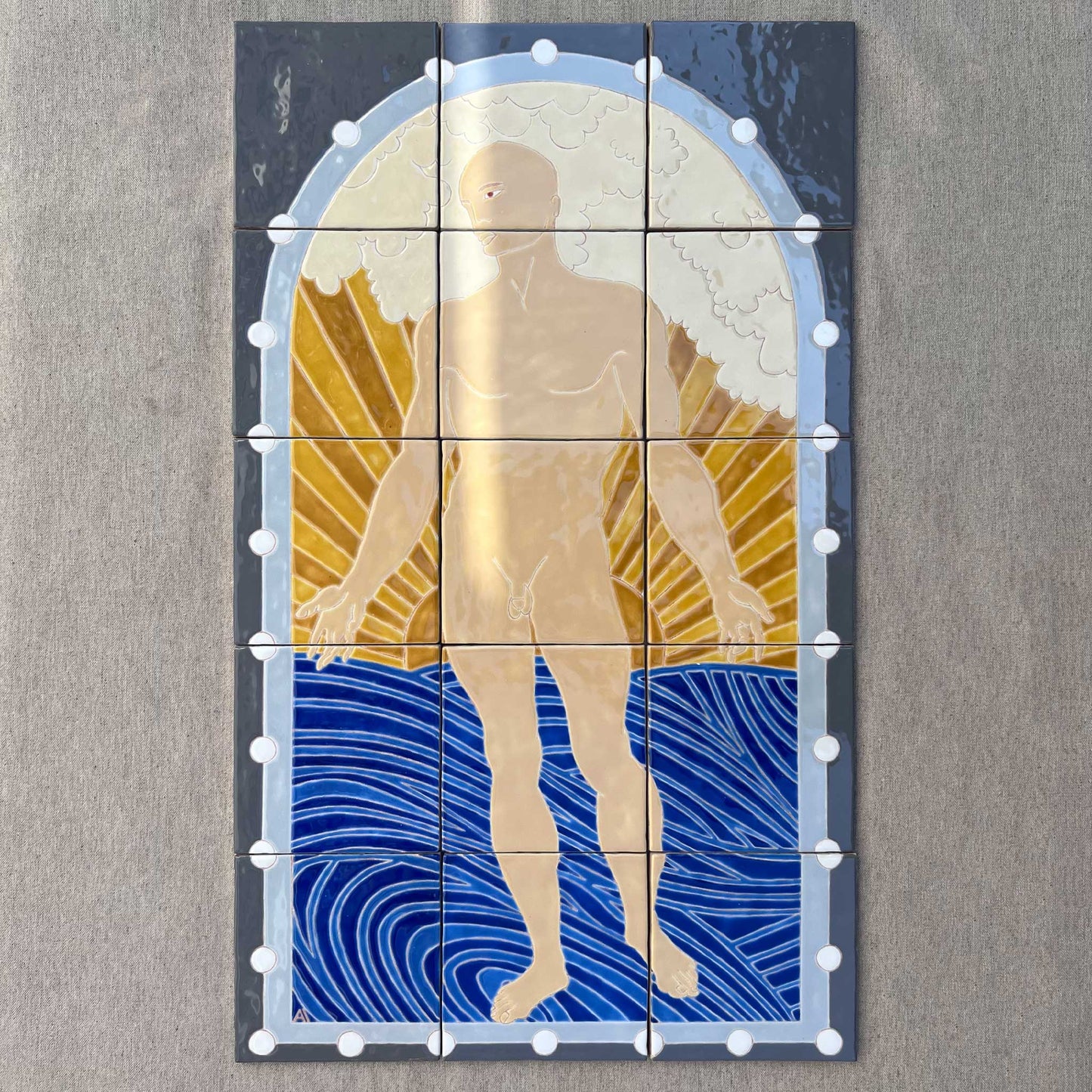 A Man's Universe: Statement Hand-Painted Tile Mural