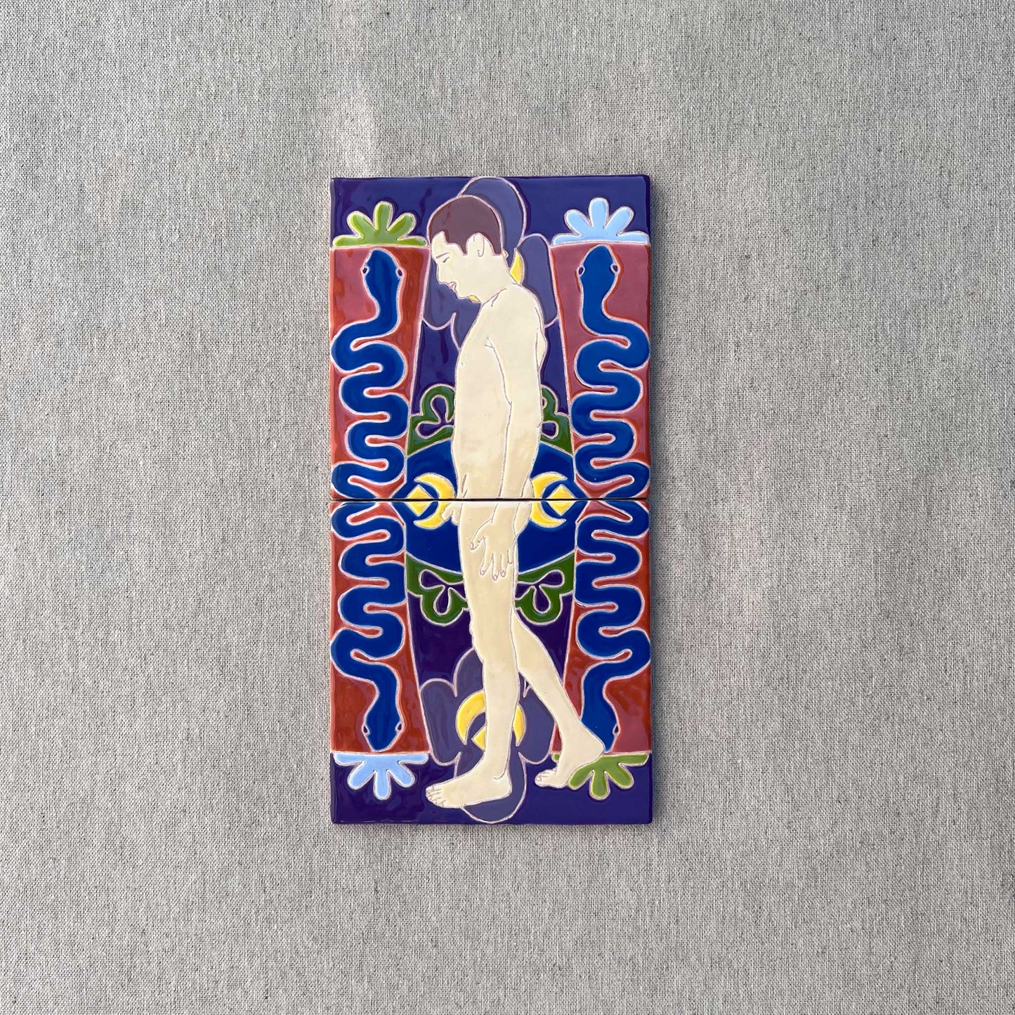 Male Nude in Profile on Background of Snakes of Eden