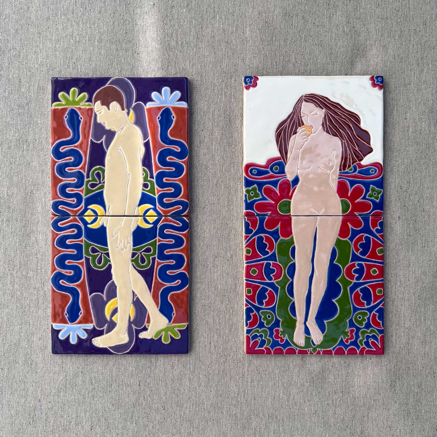 Male and Female Nude Small Tile Painting