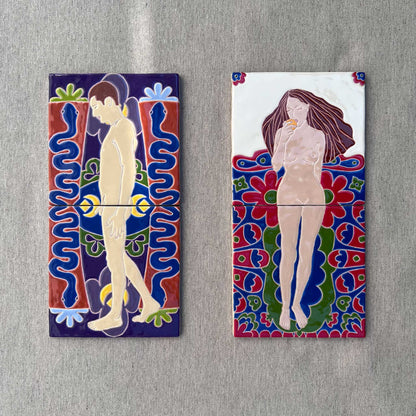 Male and Female Nude Small Tile Painting